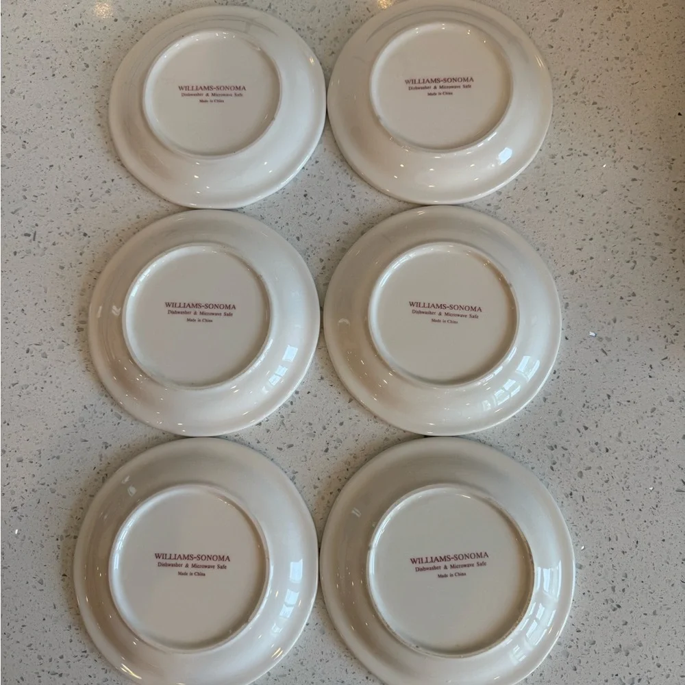 🎄 Williams-Sonoma Holiday “Hot Drinks” Dessert Plates – Set of 6 | EUC 🎄